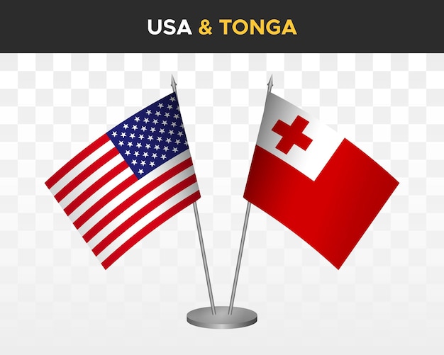 Usa Stany Zjednoczone Ameryki Vs Tonga Flagi Biurkowe Makieta 3d Wektor Ilustracja Flagi Stołowe