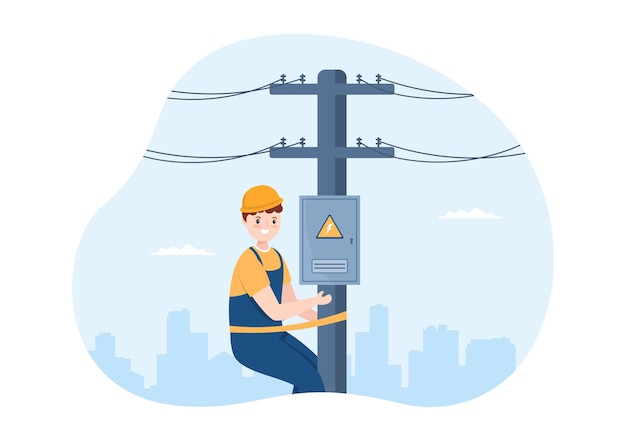 Usługa konserwacji oświetlenia i energii elektrycznej technika prac elektrycznych na ilustracji