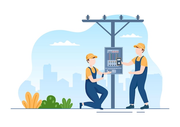 Usługa konserwacji oświetlenia i energii elektrycznej technika prac elektrycznych na ilustracji