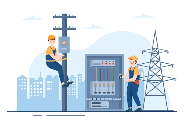 Usługa konserwacji oświetlenia i energii elektrycznej technika prac elektrycznych na ilustracji
