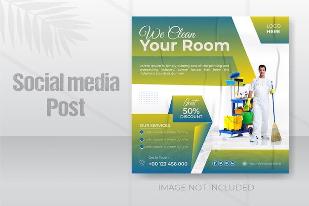 Plik wektorowy usługa sprzątania post w mediach społecznościowych i kwadratowy szablon projektu banera internetowego
