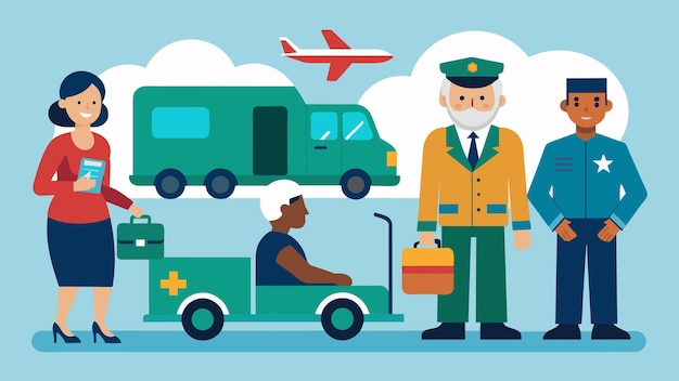 Plik wektorowy usługa transportu dla weteranów, którzy mogą mieć trudności z dotarciem na spotkania lub do pracy