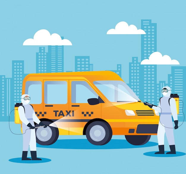 Usługi Dezynfekcji Taksówek Samochodowych Dla Projektu Ilustracji Choroby Covida 19