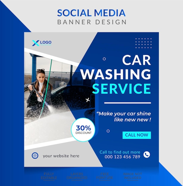 Usługi Myjni Samochodowych Kwadratowy Baner Samochodowy Szablon Postu W Mediach Społecznościowych