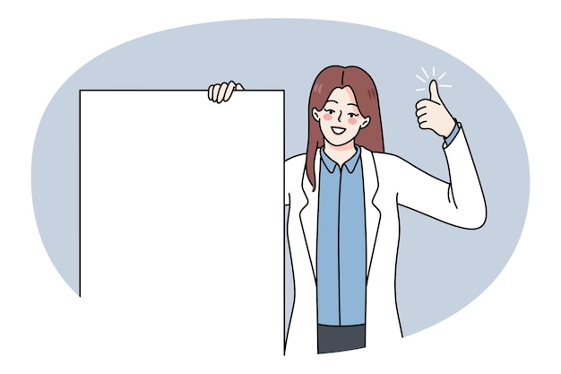 Uśmiechający Się Lekarz Trzyma Makieta Transparent Pokaż Kciuki W Górę