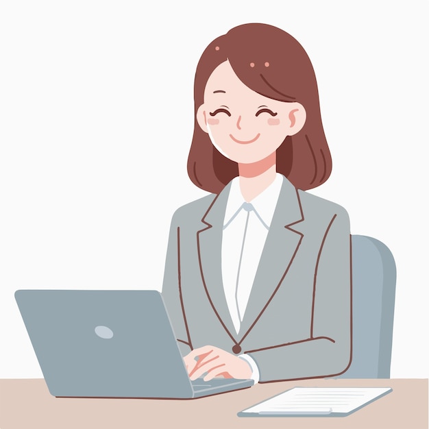 Uśmiechnięta bizneswoman pracująca na laptopie
