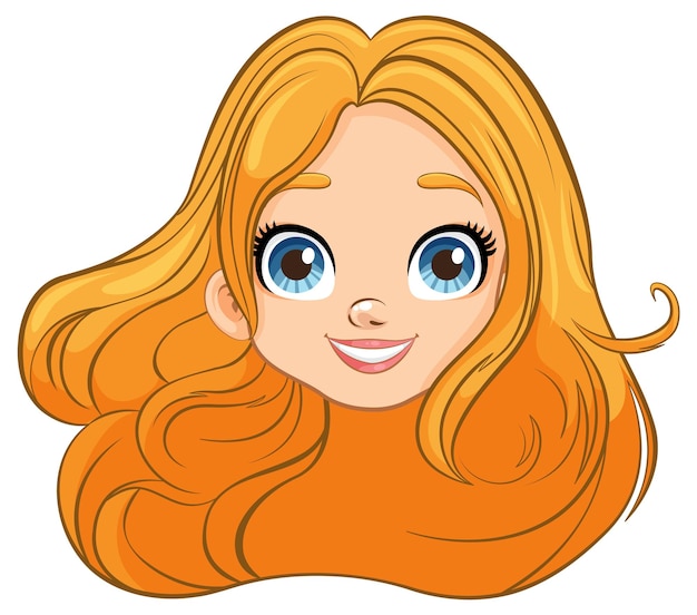 Plik wektorowy uśmiechnięta kobieta z dużymi oczami i długimi pomarańczowymi włosami