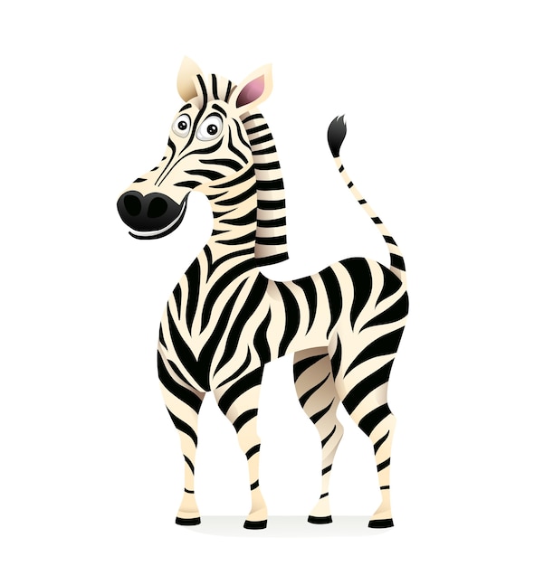 Uśmiechnięta Zebra 3d Na Białym Tle Clipart Kreskówka Projekt. Afrykańskie Safari Zwierząt Maskotka Dla Dzieci, Wesoła Pręgowana Czarno-biała Zebra Stojąca. Ilustracja Dla Dzieci.