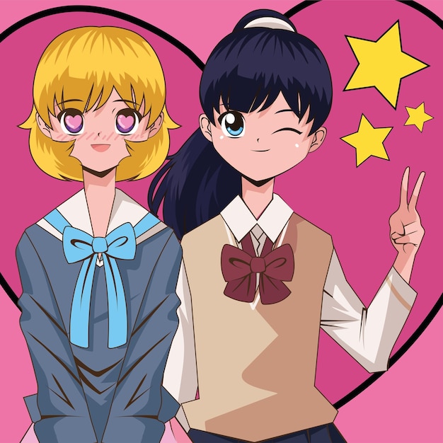Plik wektorowy uśmiechnięte nastolatki z anime