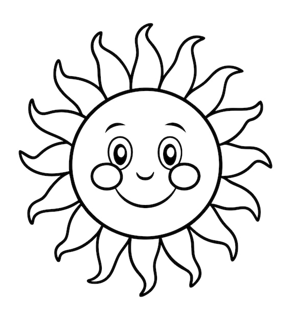 Uśmiechnięte słońce symbol energii słonecznej zarys rysunek ilustracja projekt strony do malowania