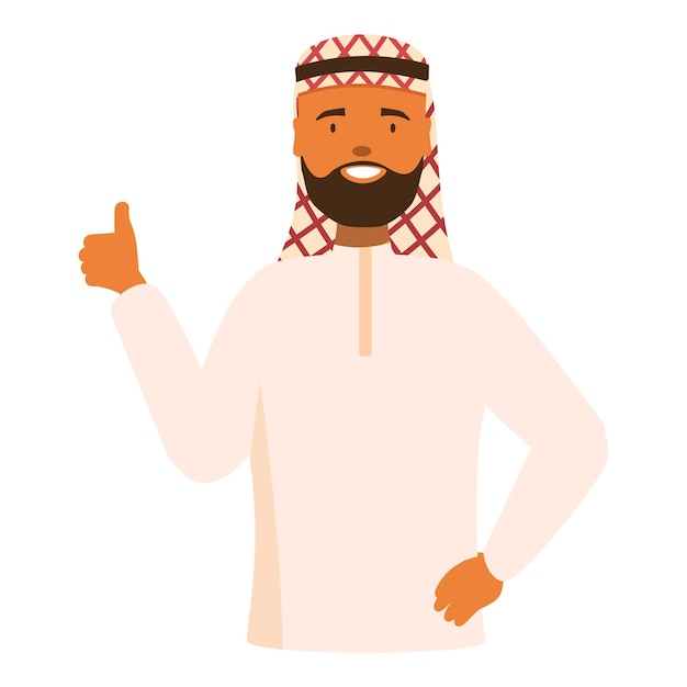 Uśmiechnięty, brodaty arabski biznesmen pokazujący kciuk w górę.