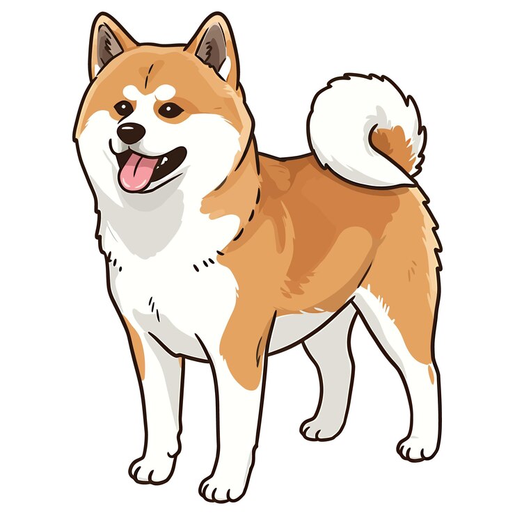Wektor uśmiechnięty pies akita ilustracja kreskówkowa