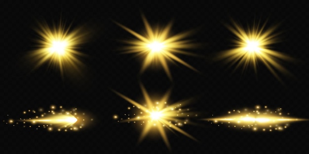 Ustaw Efekt Blasku Z Białymi Iskrami I Złotymi Gwiazdami świecą Specjalnym światłembiałe świecące światło Gwiazda światło Od Promieni Słońce Jest Podświetlone Jasna Piękna Gwiazda światło Słoneczne Eps10