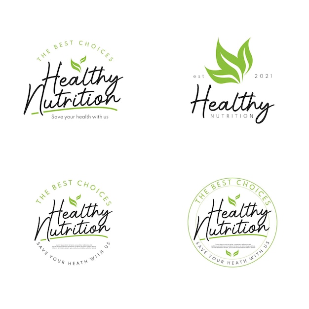 Ustaw Etykietę Z Napisem Zdrowej żywności Liść żywieniowy Dla Logo Posiłku Produktu