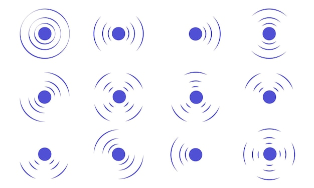 Ustaw Fale Sonaru Echa Niebieskie Symbole Radaru Na Odbiciu Sygnału Morskiego I Ultradźwiękowego Ikona Kolekcji