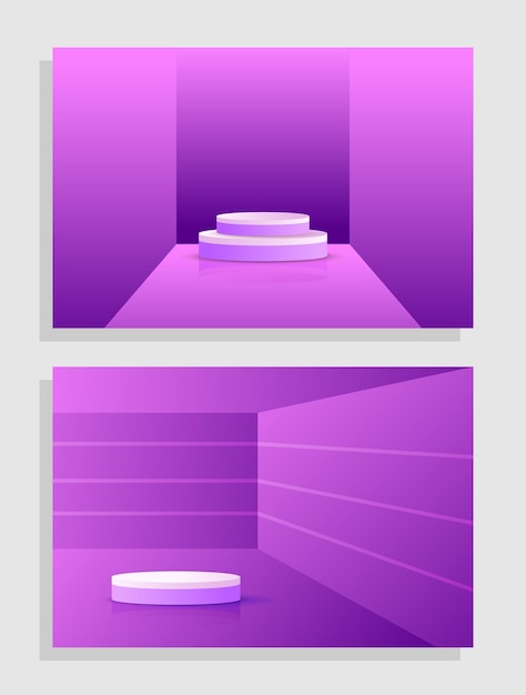Plik wektorowy ustaw fioletowo-fioletowy obiekt 3d na podium w kształcie cylindra, wyświetlaj kolor gradientu, minimalny salon sceniczny