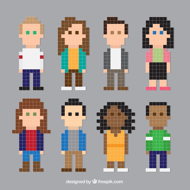 Ustaw grupa pixilated ludzi