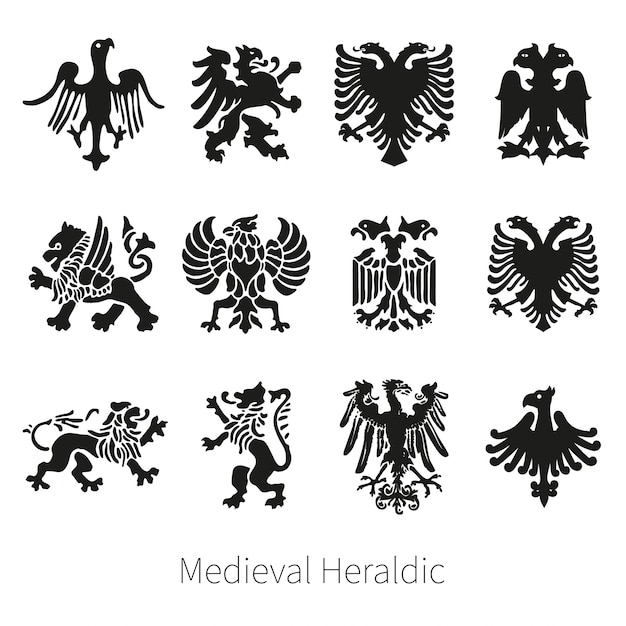 Ustaw Heraldyczny średniowieczny Lew Wektor, Griffin I Orzeł