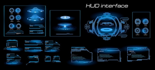 Ustaw Holograficzne Ramki I Portale Cyfrowy Holograficzny Interfejs Użytkownika Z Elementami Pulpitów Nawigacyjnych I Portalami Futurystyczny Interfejs Cybernetyczny Z Elementami Hud