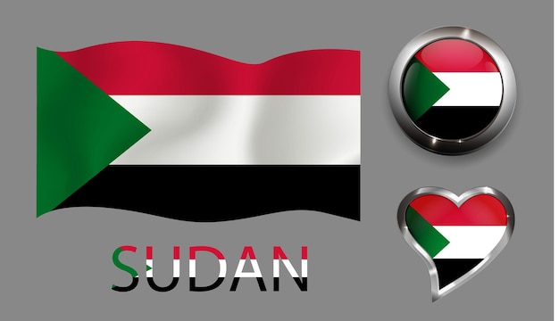 Ustaw Naród Flaga Sudanu Błyszczący Przycisk Serca