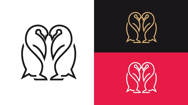 Ustaw projekt logo wektor monoline pingwina
