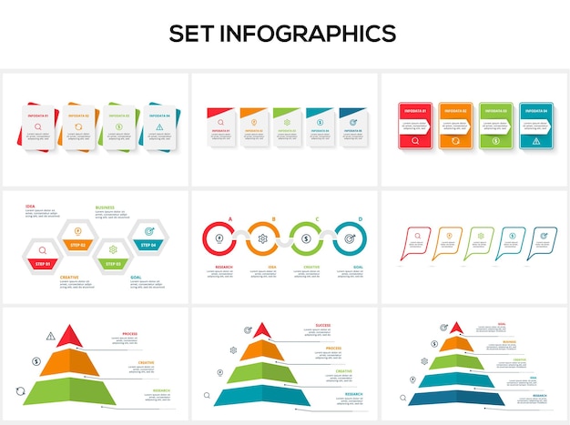Ustaw Prostokąty Infografiki Z 3 4 5 Krokami Opcji Części Lub Procesów Wizualizacja Danych Biznesowych