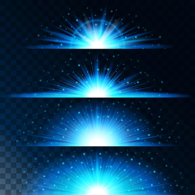 Ustaw Realistyczne Efekty Oświetleniowe Błyszcząca Niebieska świecąca Gwiazda