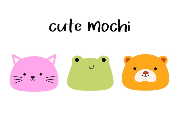 Ustaw Słodkie Zwierzę Mochi Kot żaba Niedźwiedź Postaci Z Kreskówek Japońskie Słodycze I Desery Drukuj Kawaii Pojedynczo Na Białym Tle