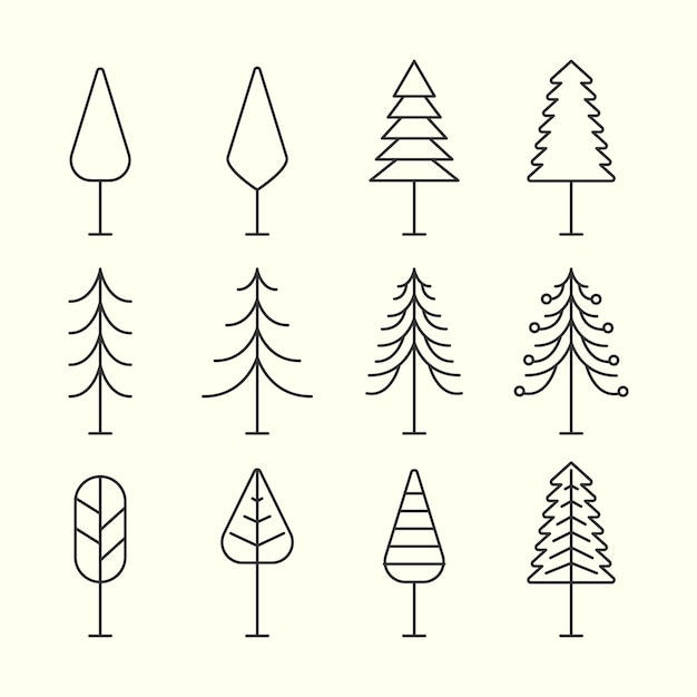 Ustaw sosnową linię sztuki logo wektor szablon ilustracja projekt drzewo pakiet koncepcja logo
