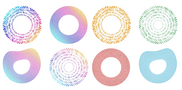 Ustaw symbol elementów projektu Edytowalna ramka półtonów kropka koło wzór na białym tle Ilustracja wektorowa eps 10 rama z czarnymi losowymi kropkami Okrągła granica Ikona za pomocą tekstu kropki koła półtonów