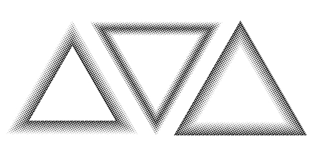Plik wektorowy ustaw szablon wektora efektu półtonów trójkąta do projektowania trójkąta z kropkami półtonów obrysu