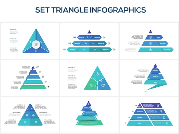 Ustaw Trójkąt Z 3 5 6 Elementami Szablon Infografiki Dla Internetowych Prezentacji Biznesowych Ilustracji Wektorowych Wizualizacja Danych Biznesowych