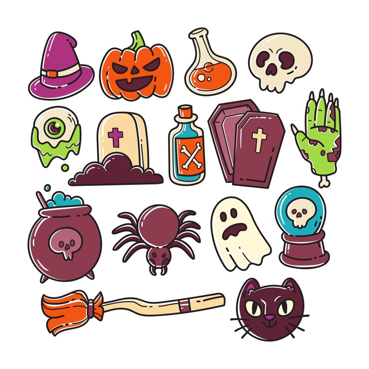 Wektor ustaw wektor halloween element ręcznie rysowane ilustracja