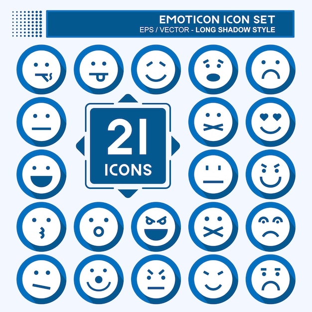Ustawienie ikon Emoticon odpowiedni dla Symbolu emoticon długiego cienia styl projektowania edytowalny