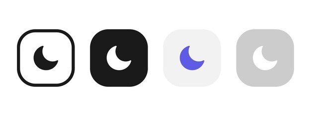 Ustawienie ikony przycisku trybu nocnego Ilustracja wektora tematu ciemnego Symbol półksiężyca Tryb nocny