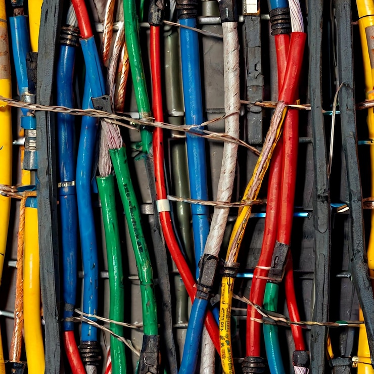 Wektor uszkodzone kable elektryczne obwód przewodów elektrycznych z uszkodzoną izolacją przewodnik energetyczny i napięcie