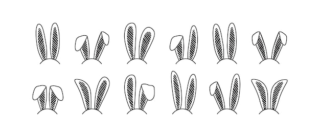 Plik wektorowy uszy królika wielkanoc królik ucho z pałąkiem na głowę wektor ikona ładny ciągnione zwierząt kostium czarny ilustracja