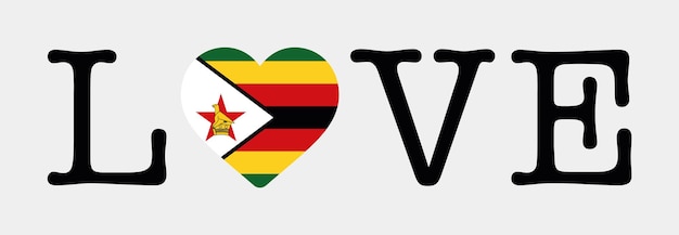 Uwielbiam flagę Zimbabwe, ikonę serca, ilustrację wektorową