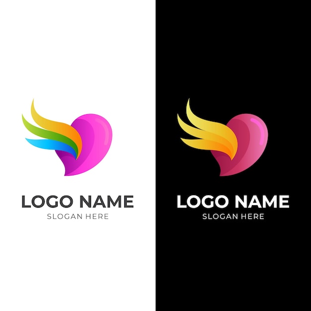 Uwielbiam Projekt Logo Skrzydła, Miłość I Skrzydło, Połączenie Logo Z Kolorowym Stylem 3d