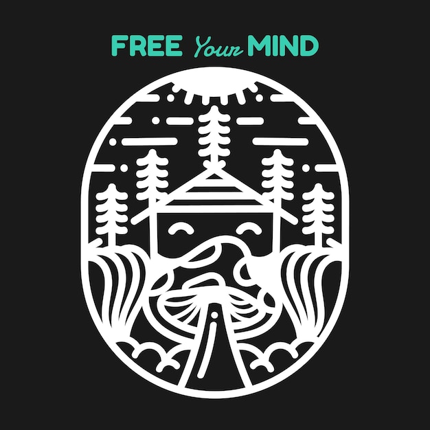 Uwolnij Swój Umysł Górski Monoline Ilustracja Logo T Shirt Projekt