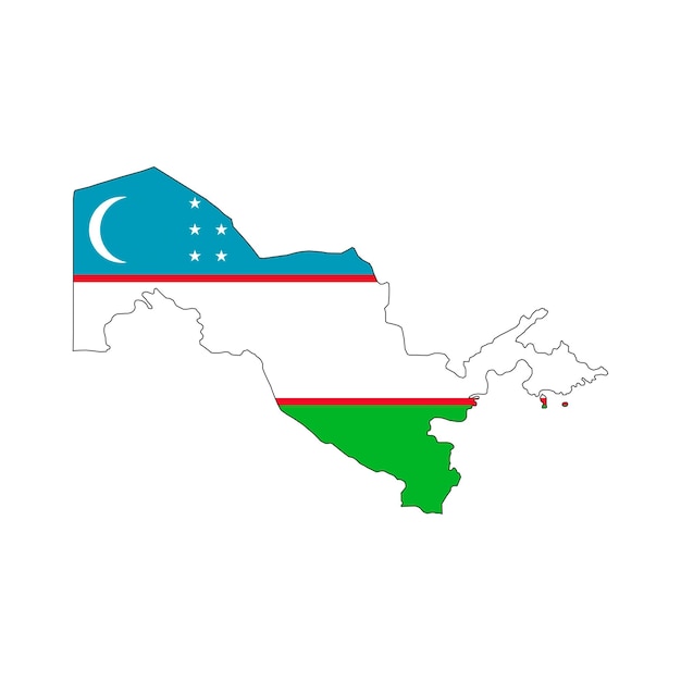 Uzbekistan mapa sylwetka z flagą na białym tle