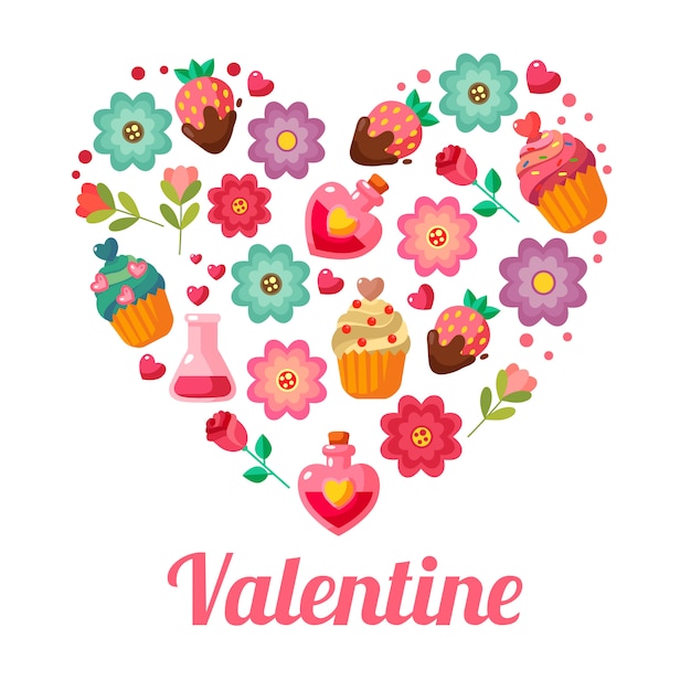 Valentine Miłość Kształt Płaskich Elementów