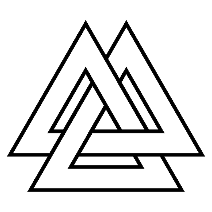 Wektor valknut symbol trójkąt logo wikingów symbol wieku symbol celtycki węzeł wektor z tatuażu trójkąta