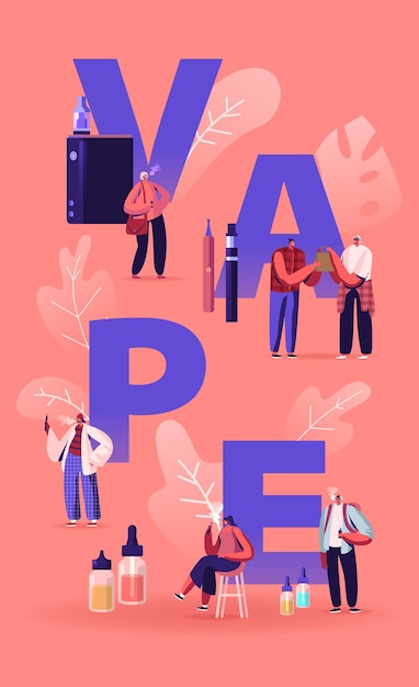 Vape Shop Biznes I Koncepcja Uzależnienia Od Palenia. Płaskie Ilustracja Kreskówka