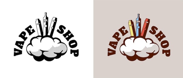 Vape Sklep Z Logo W Stylu Retro W Stylu Retro Hipster Cartoon Parowniki Z Chmurą Dymu I Napisem