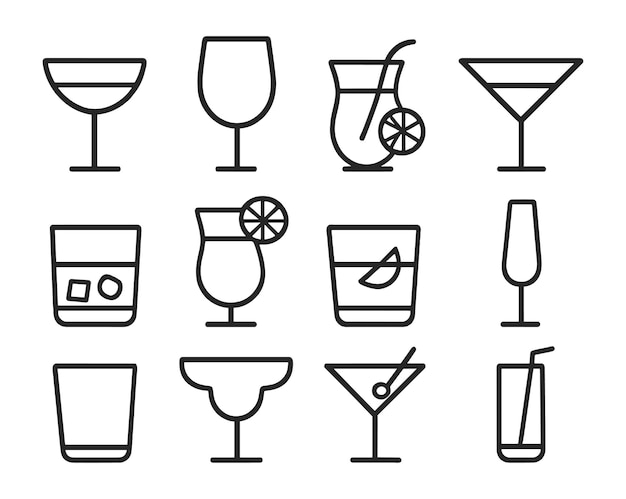 Various cocktail and drink icons showcasing diverse beverage styles in minimalistic design