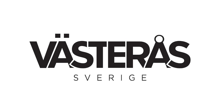 Wektor vasteras w emblemach szwecji projekt zawiera ilustrację wektorową w stylu geometrycznym z odważną typografią w nowoczesnej czcionce graficzne napis hasła