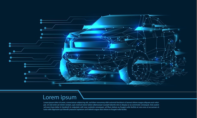 Plik wektorowy vector 3d blue line low polygon pickup technology cyber obwód futurystyczny projekt z prostym tekstem