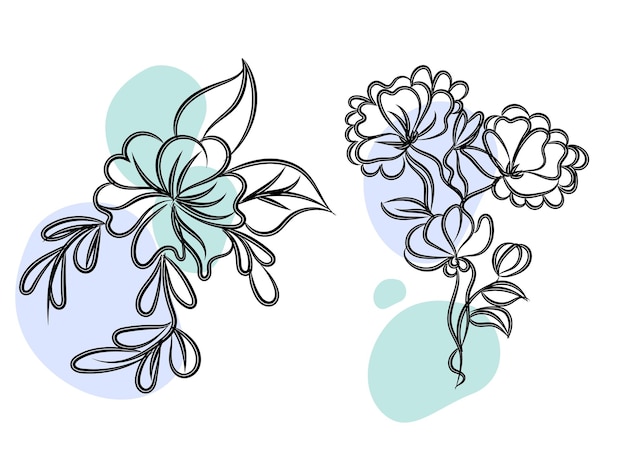 Plik wektorowy vector flower arrangement with hand drawn line art