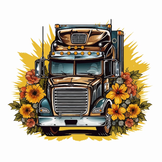 Plik wektorowy vector_illustration_of_semi_truck_with_flower